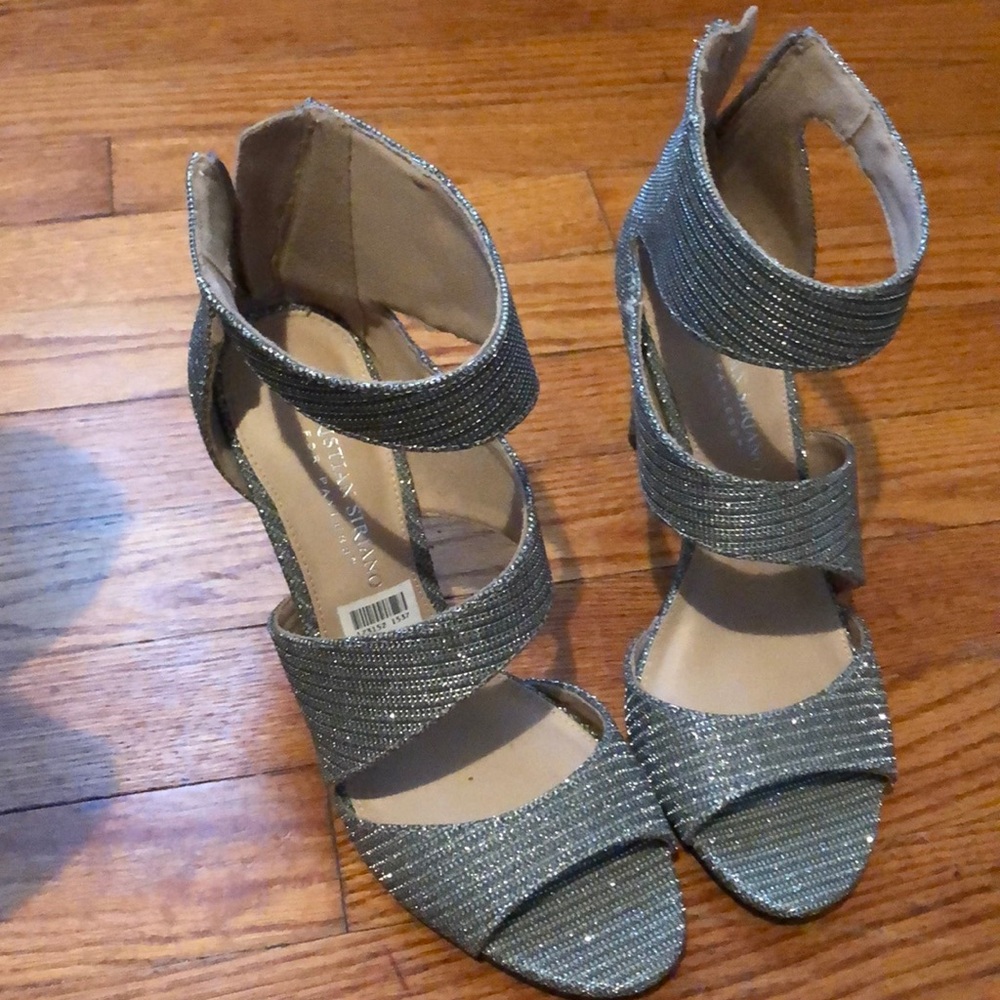Glittery silver heels